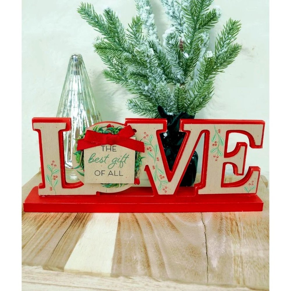 "Love, The Best Gift Of All". Tabletop/Shelf Wood Sign. Christmas Home Décor.